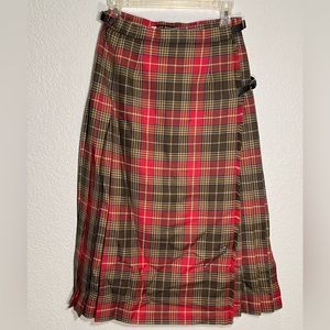 GLEN NEVIS Vintage Japanese Green & Red Tartan Plaid Kilt Wrap Skirt Size XS
